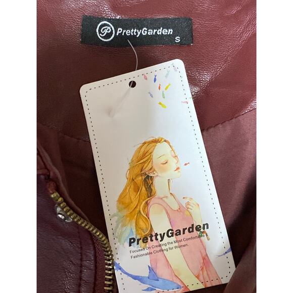 NEW Pretty Garden Women's Red Faux Vegan Leather Full Zip Moto Coat Jacket Sz S - Picture 3 of 4